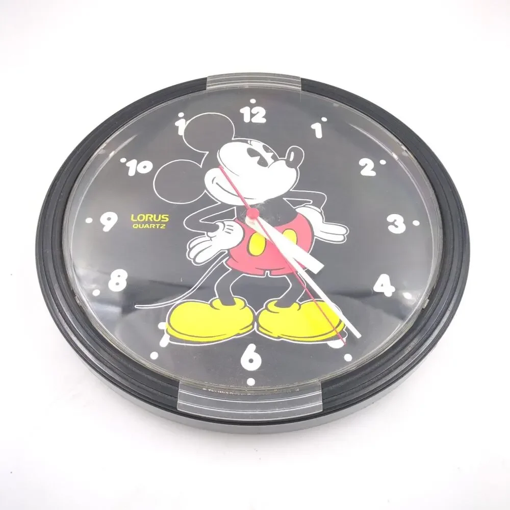 Vintage Lorus Quartz Disney Mickey Mouse Wall Desk Clock Black 1980s 90s Working